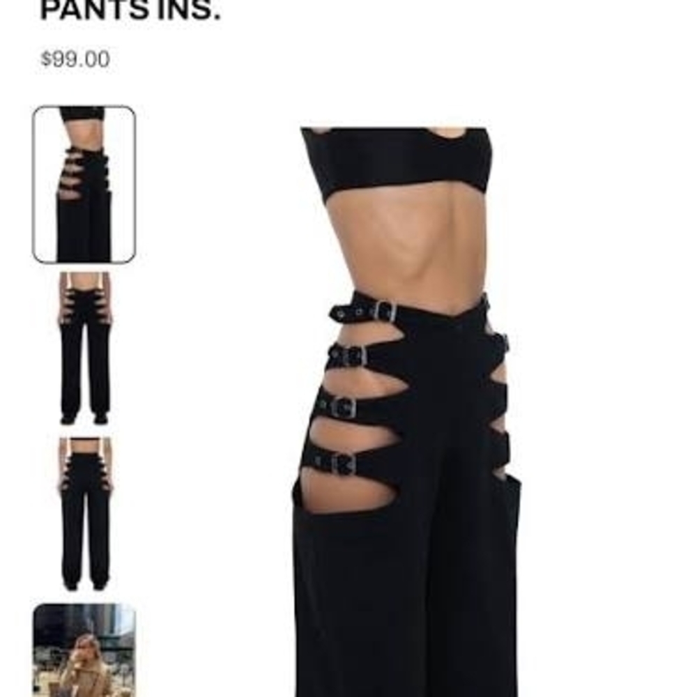 DEFI Edgy Black Women's Wide Leg Pants with Cut-Outs